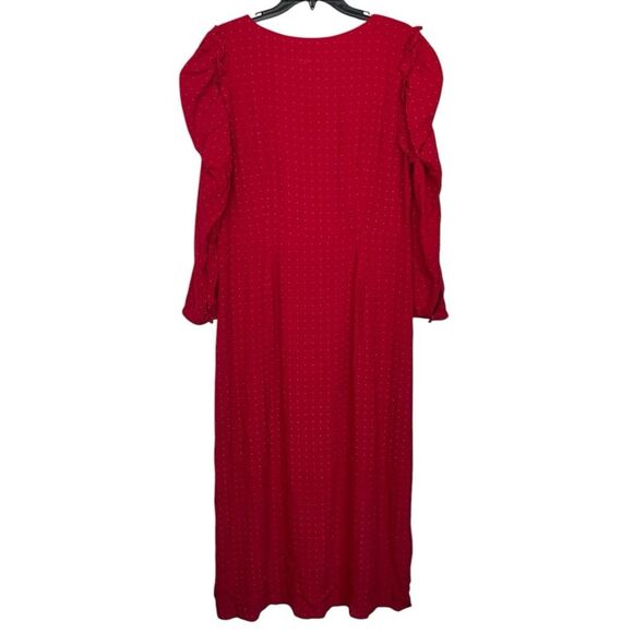 NWT J. Crew | Drapey Puff Sleeve Ruffled Red White Polka Dot Dress 14 - Picture 5 of 16